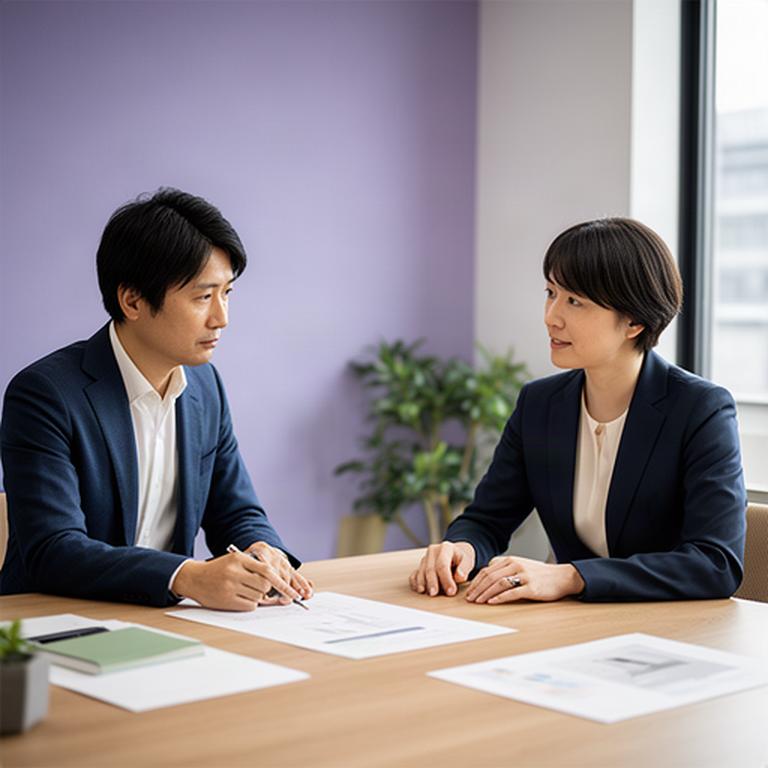 仙台の相談室で長期投資の資料を確認する投資家とアドバイザー