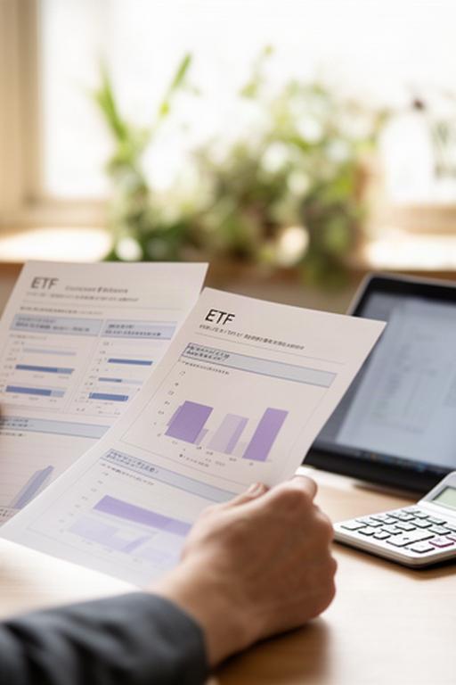 明るい窓辺で投資信託とETFの資料を比較する手元
